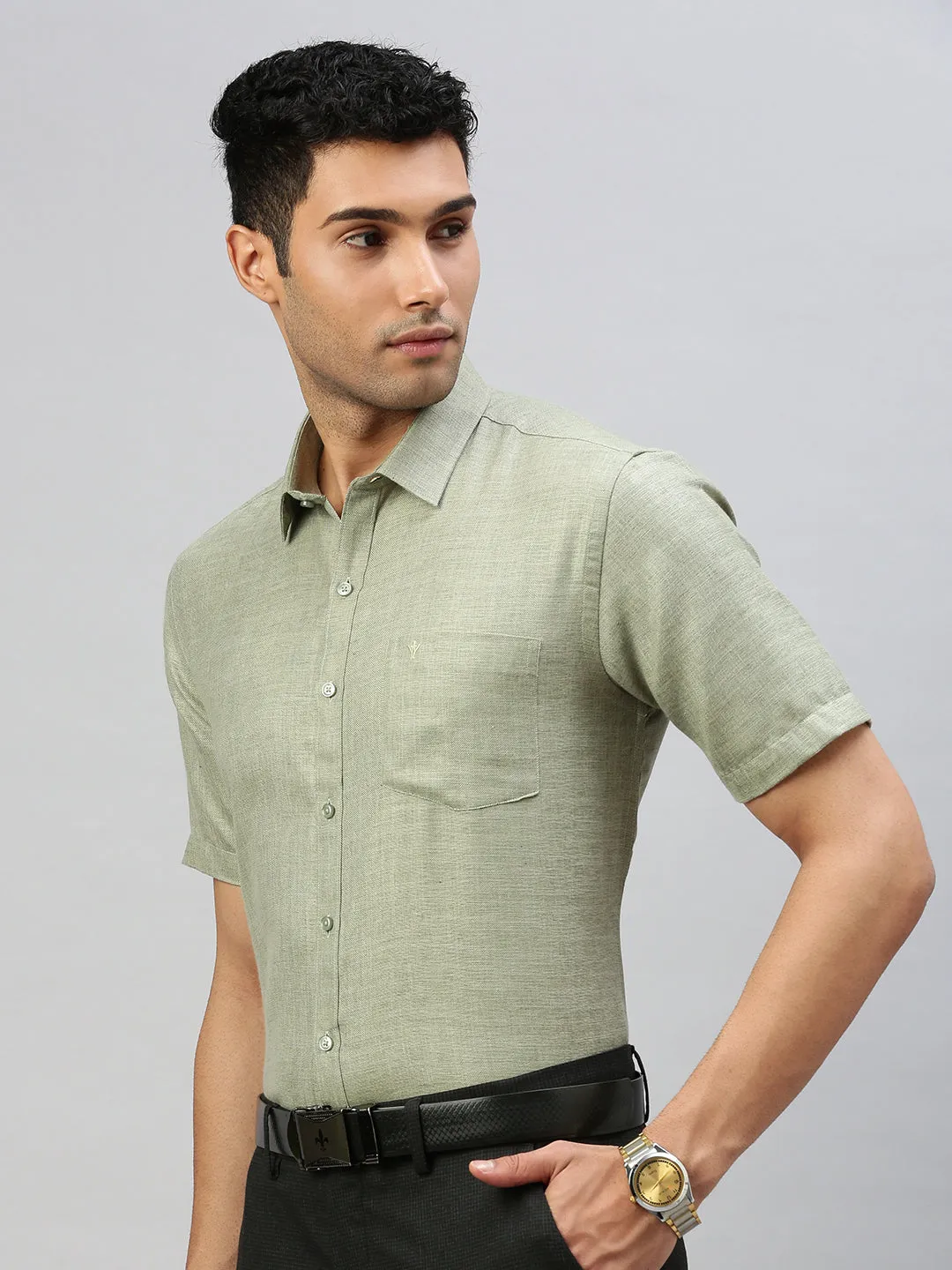 Men Cotton Blend Shirt Green T7 CG16