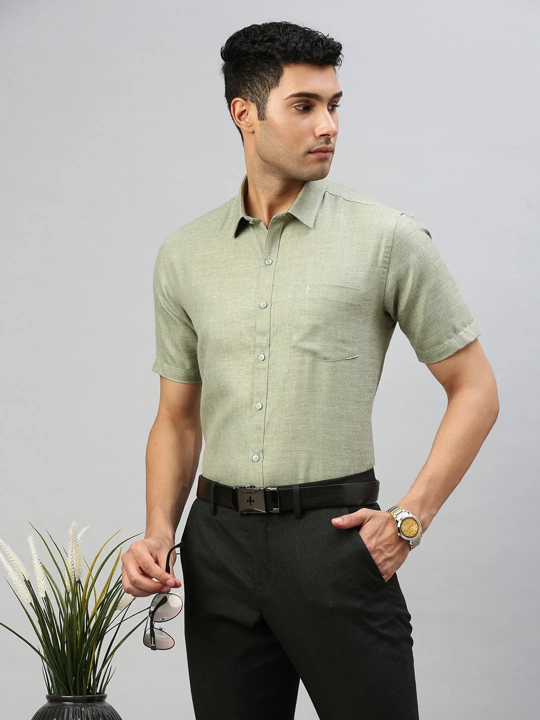 Men Cotton Blend Shirt Green T7 CG16