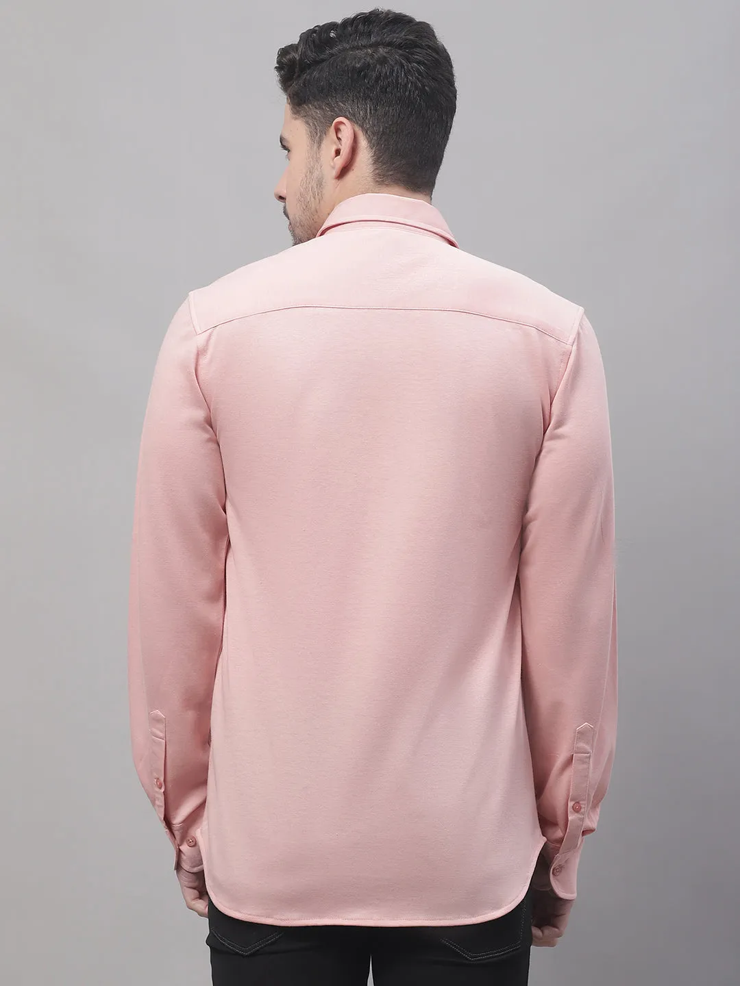 Men's Light Pink Casual Knit Jersey Full Sleeve Shirt