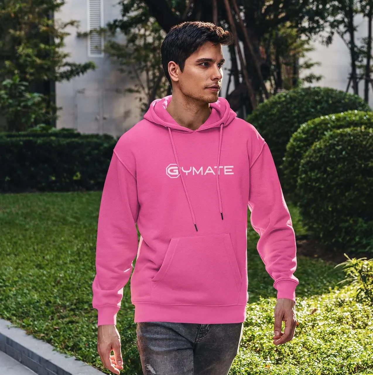 Mens Pink Hoodies Designer Gymate large logo [ctr]