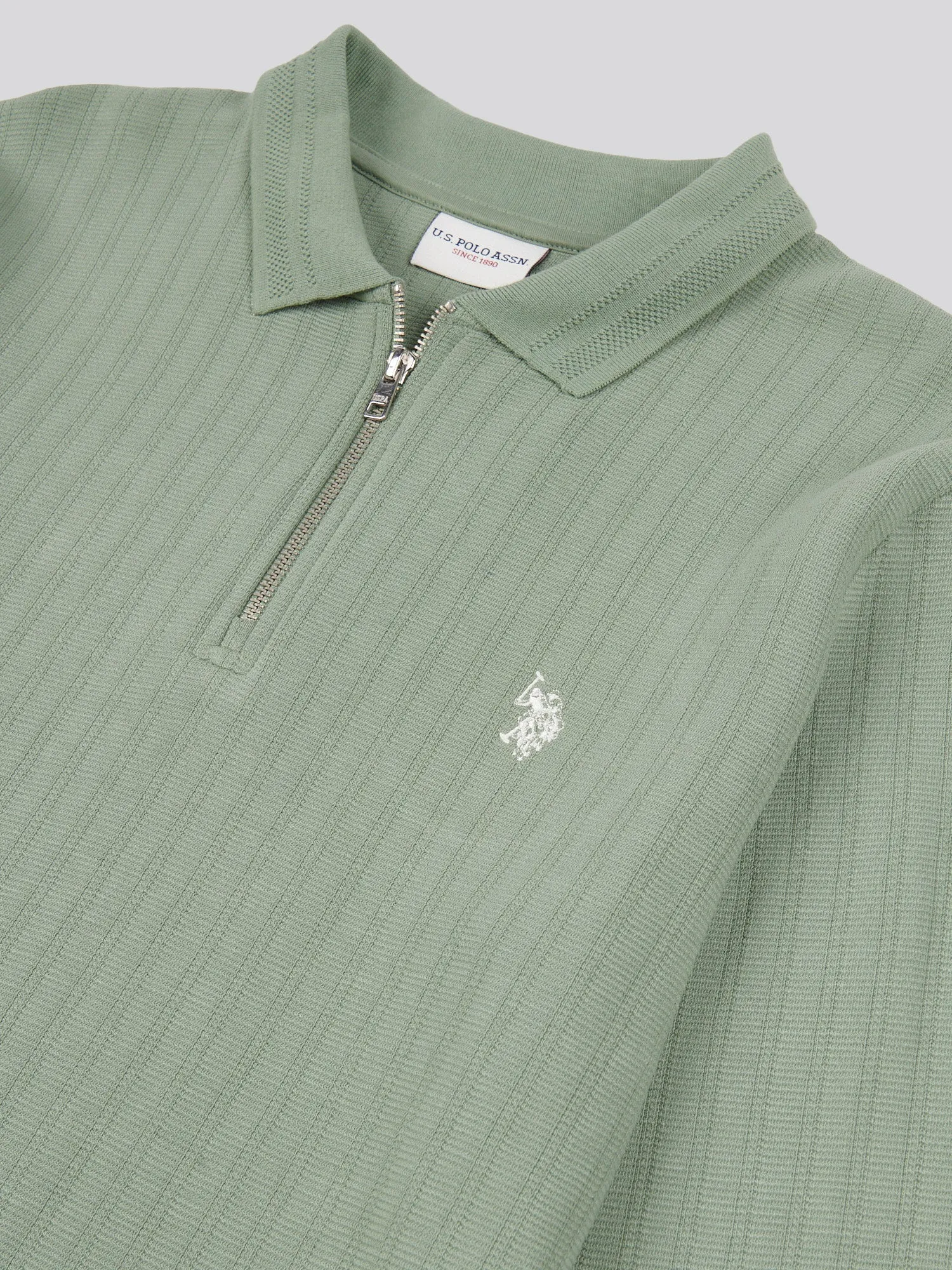 Mens Texture Zip Long Sleeve Polo Shirt in Green Bay