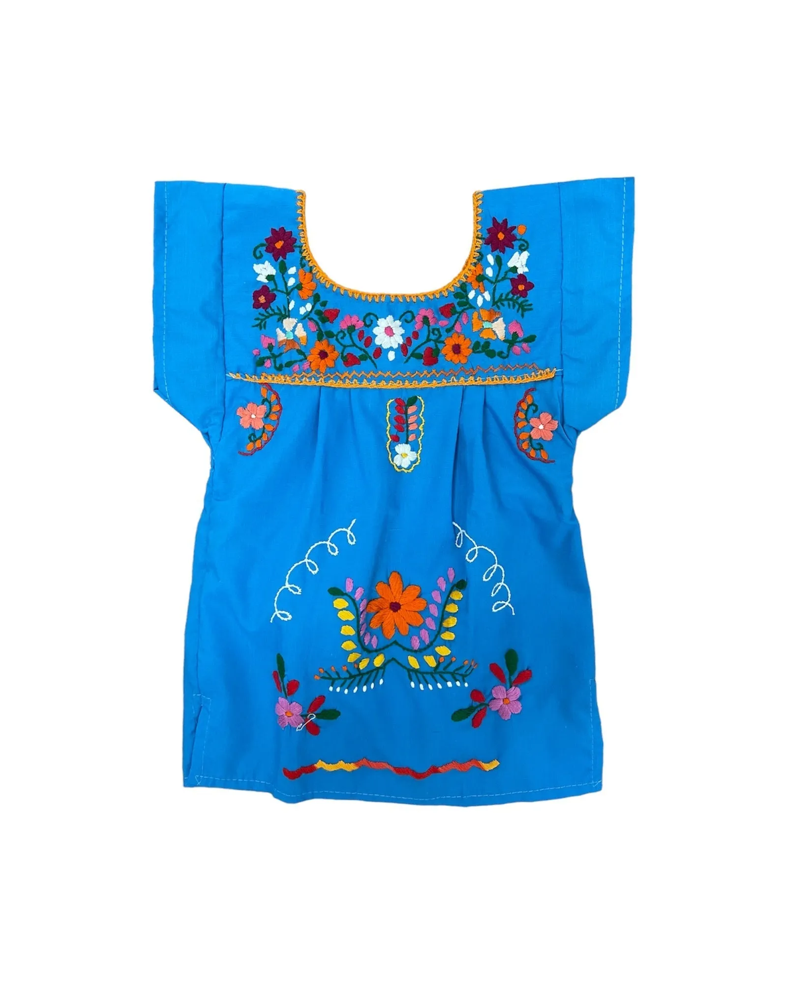 Mexican Puebla Dress for Girls Blue