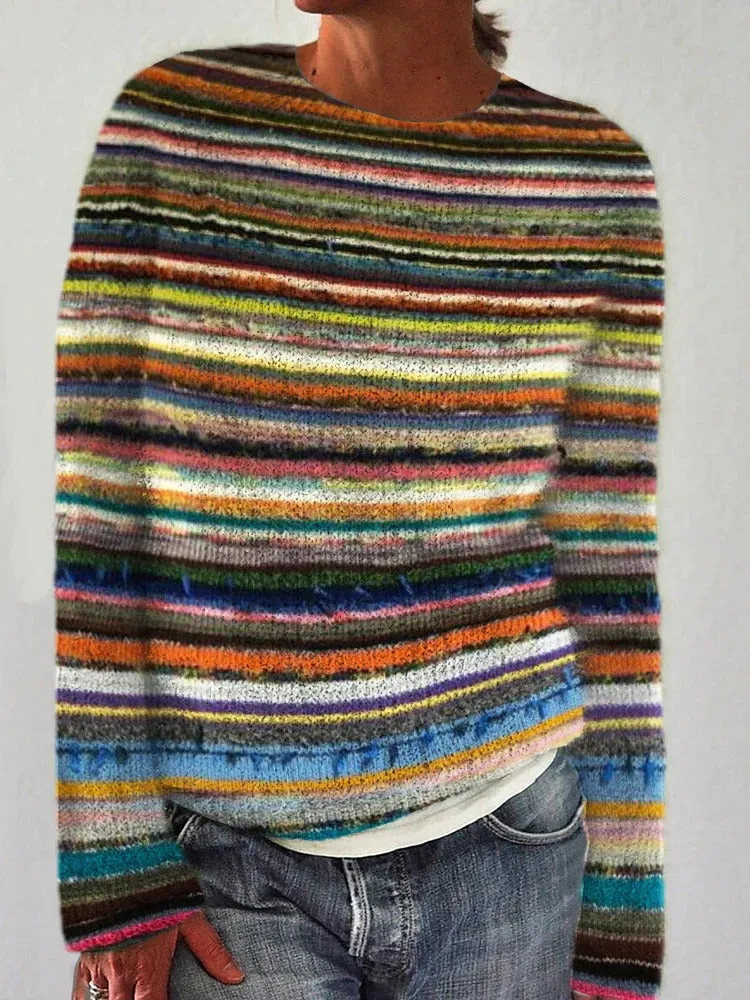 Mexican Striped Inspired Knit Art Cozy Sweater