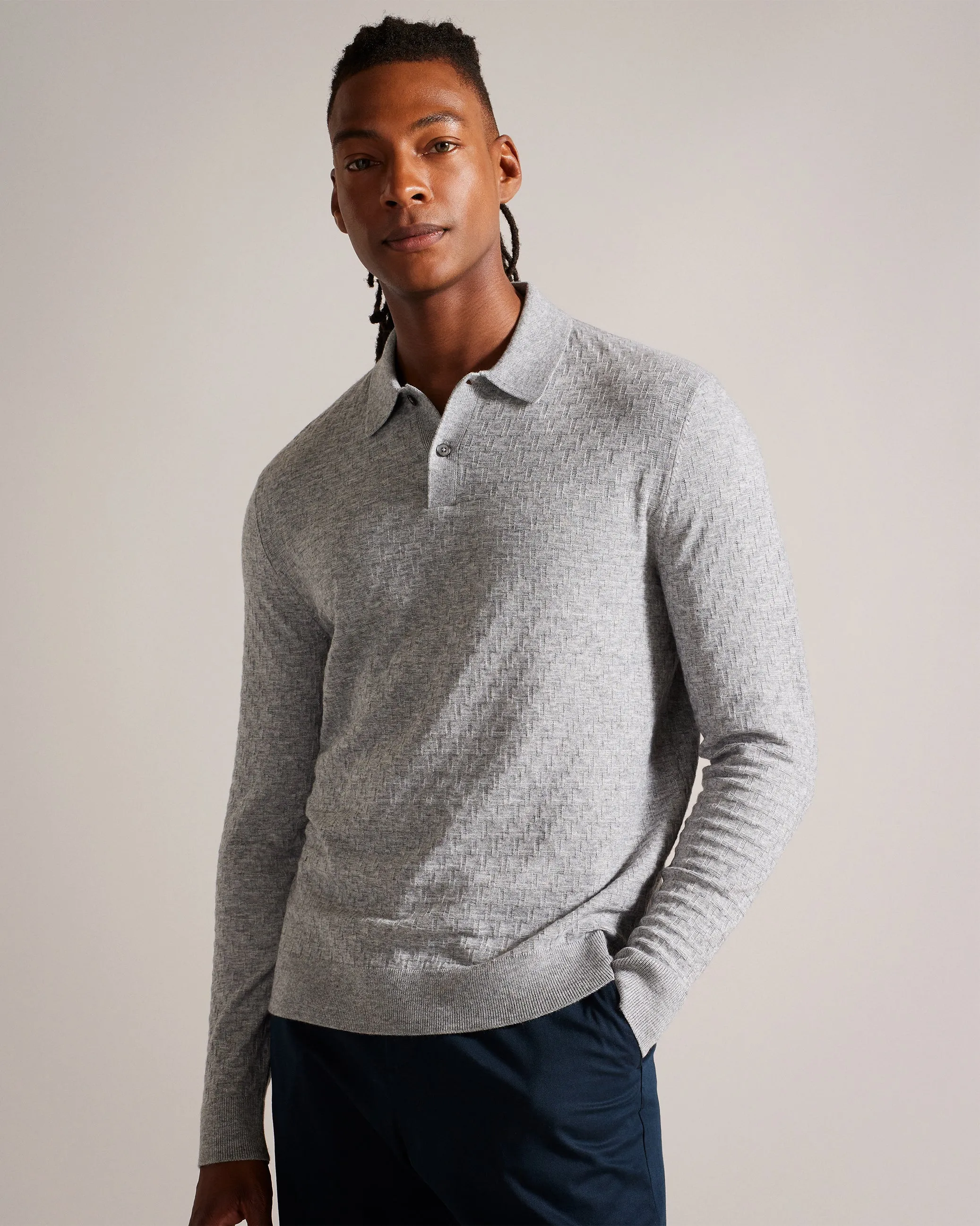 Morar Ls T Stitch Knitted Polo Grey