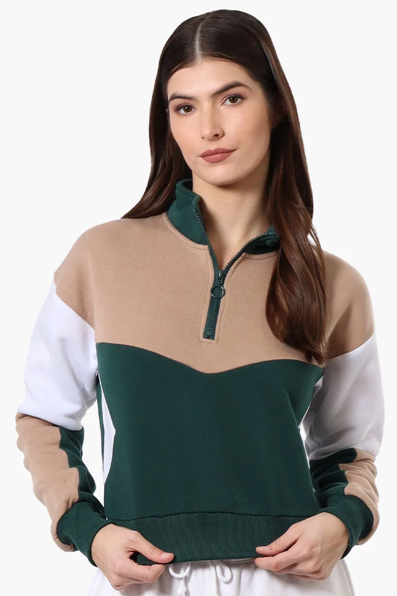 New Look Colour Block 1/4 Zip Sweatshirt - Green