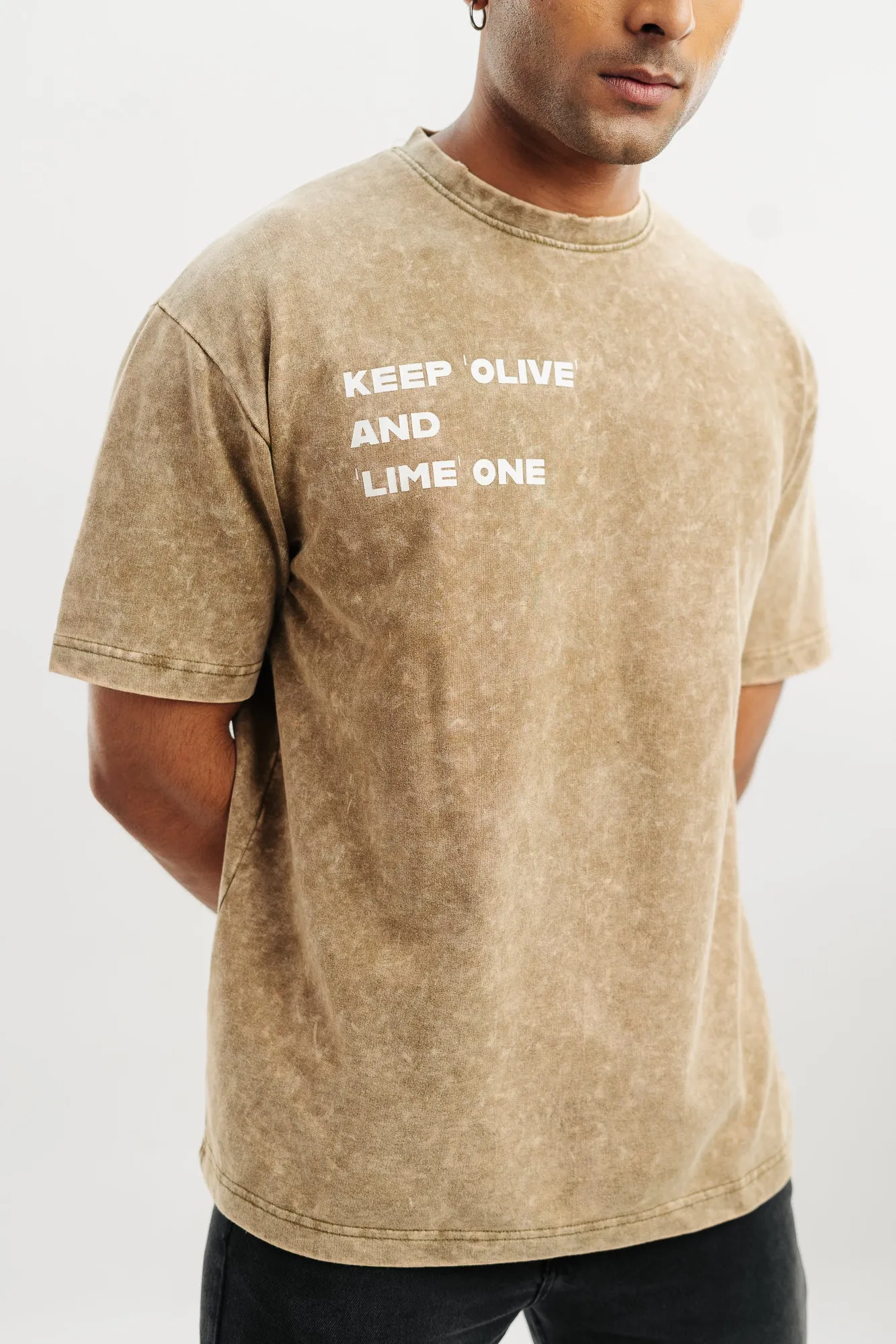 Olive Acid Wash Men's Oversized Tees