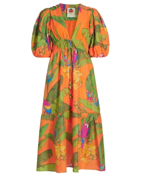 Orange Fresh Macaws Midi Dress