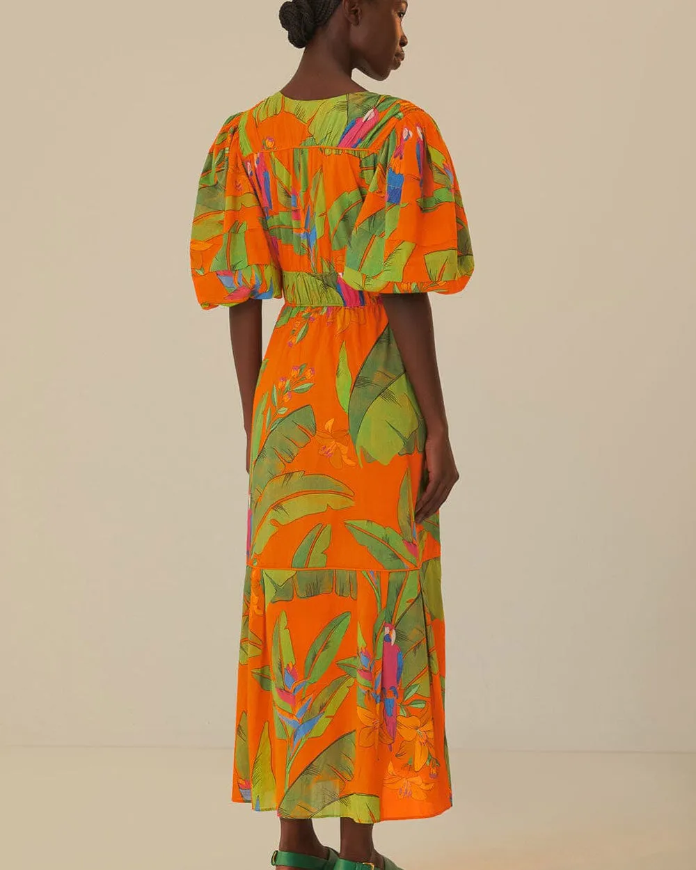 Orange Fresh Macaws Midi Dress