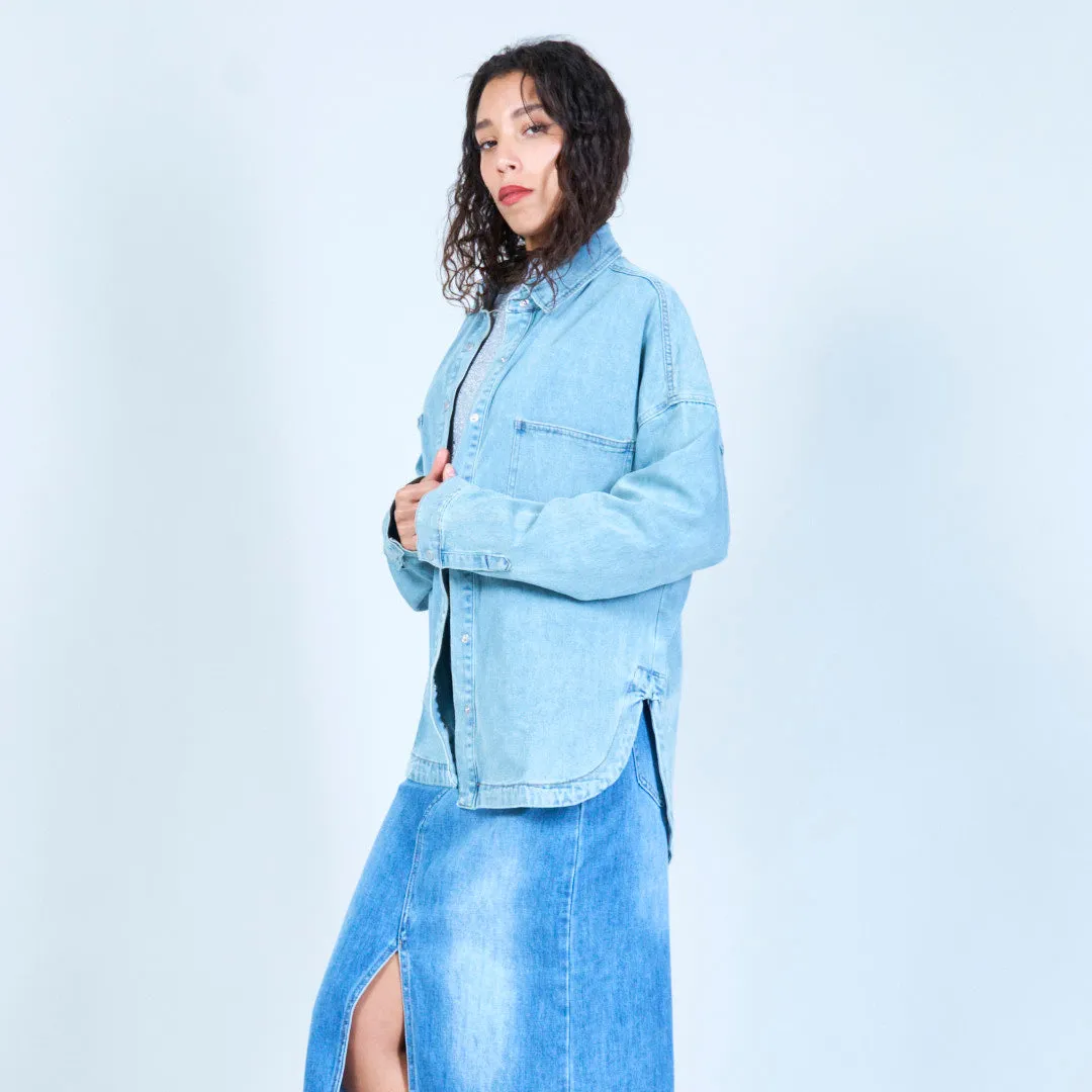 Oversized denim button-up shirt wholesale