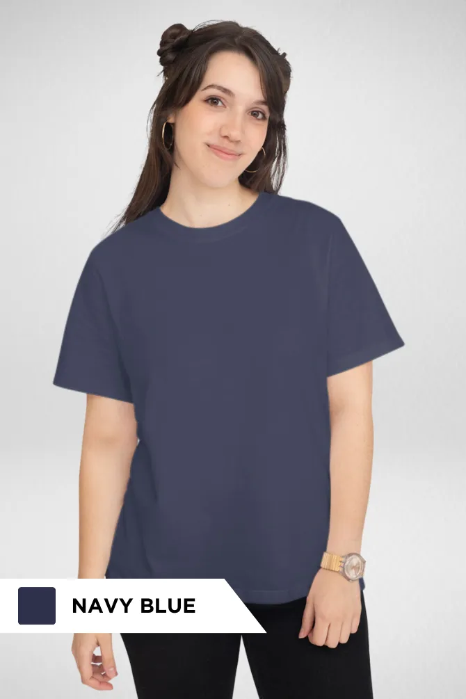 Pack Of 3 Plain T-shirts Navy Blue Grey Melange and Black for Women