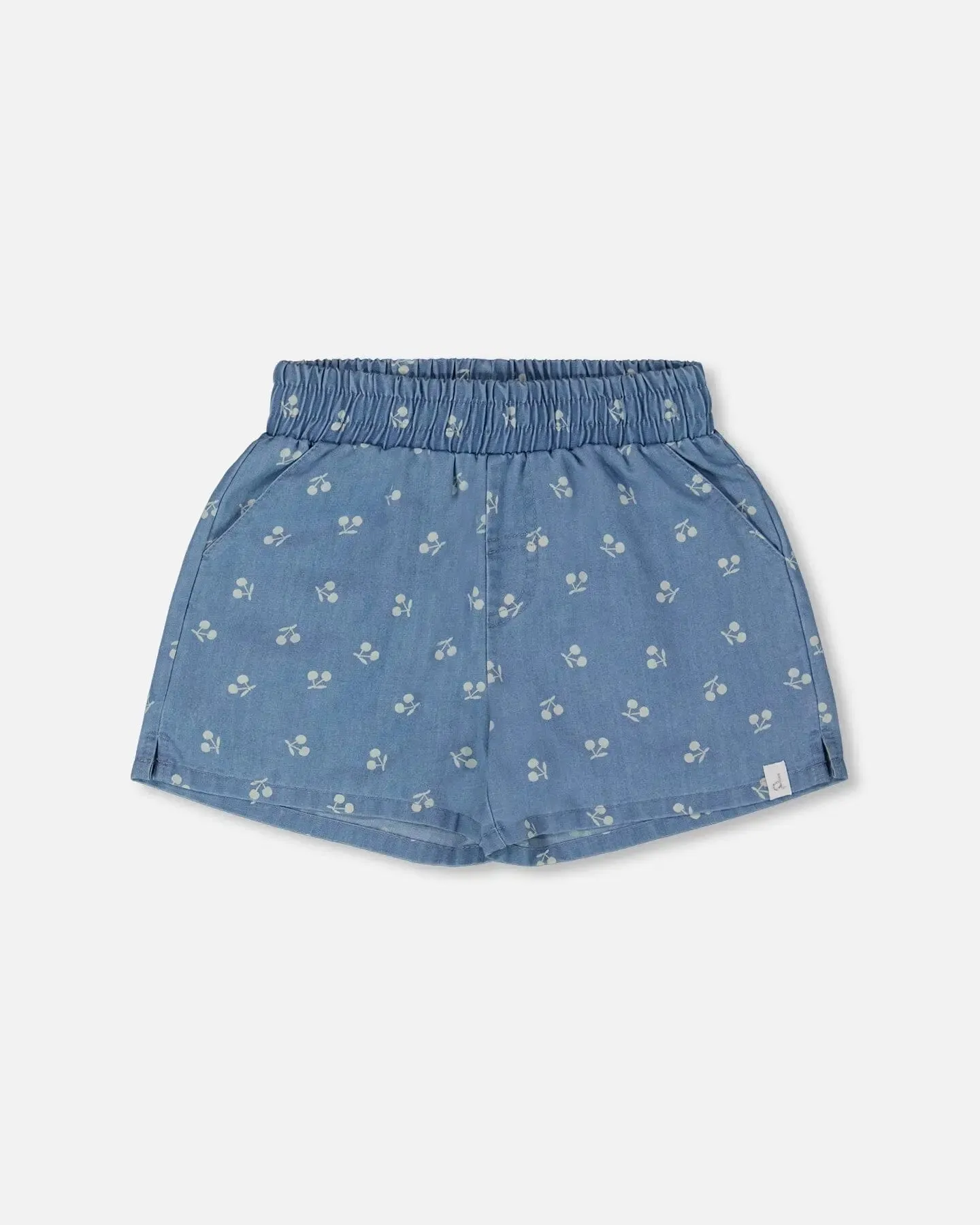 Printed Chambray Short Blue And White Cherries