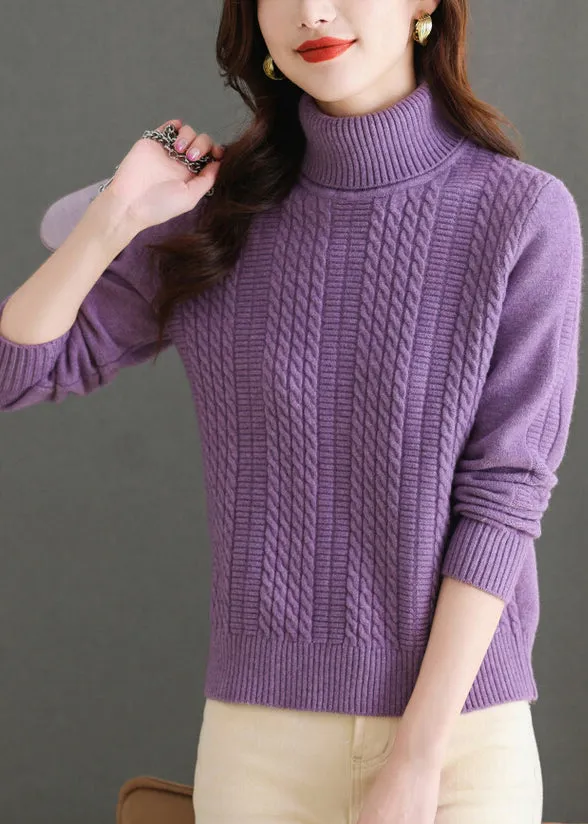 Purple Cozy Thick Knit Sweaters Turtleneck Winter ER018