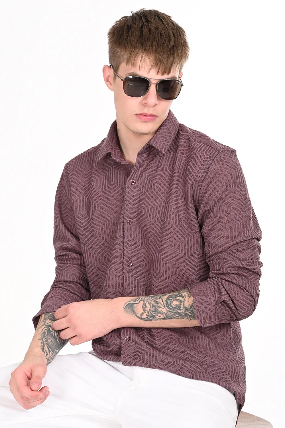 Rose Gold Textured Regular Fit Shirt