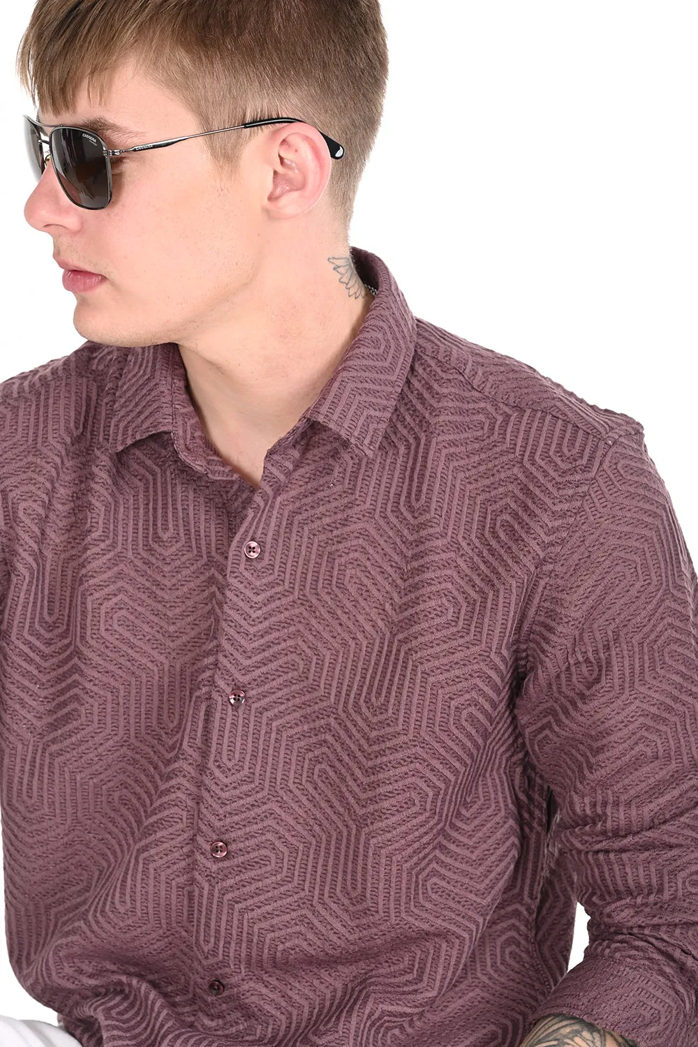 Rose Gold Textured Regular Fit Shirt