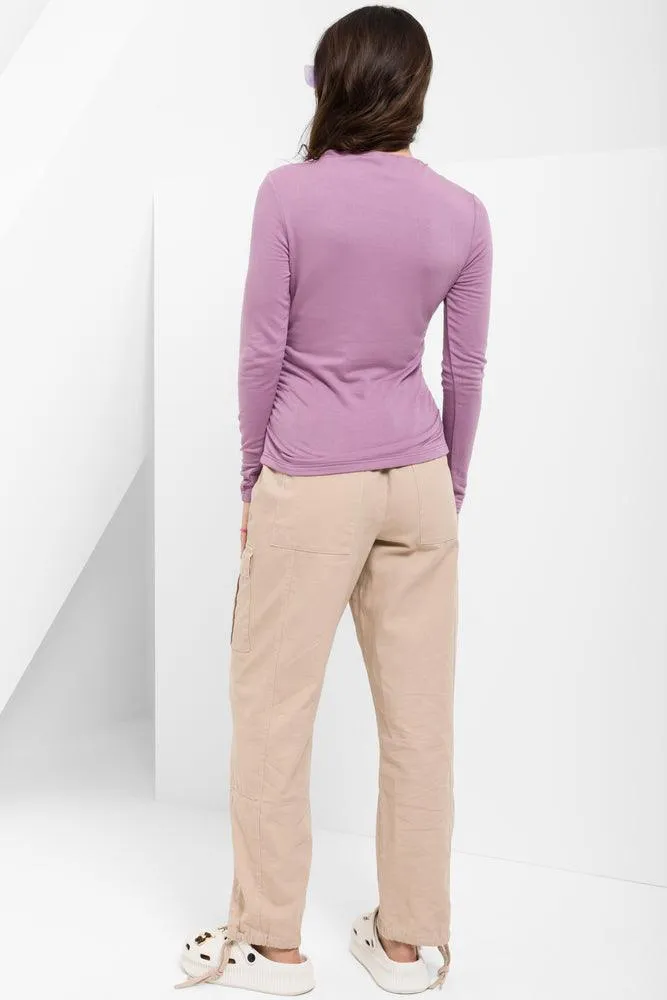 Ruched High Neck Top Lilac