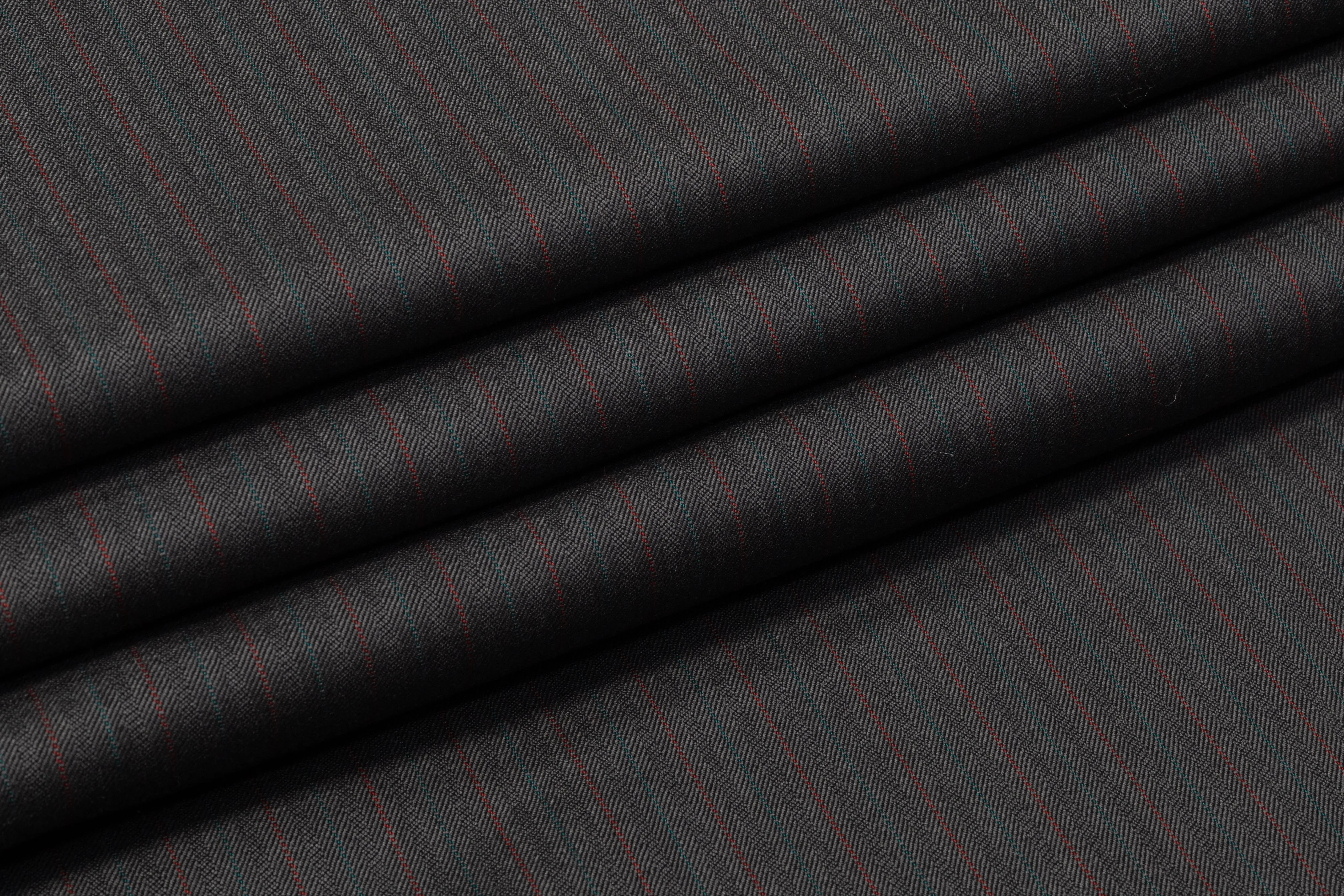 Striped Worsted Wool Suiting - Gray / Green / Red