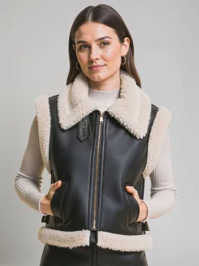 Stylish Sherpa Collar Vegan Leather Vest