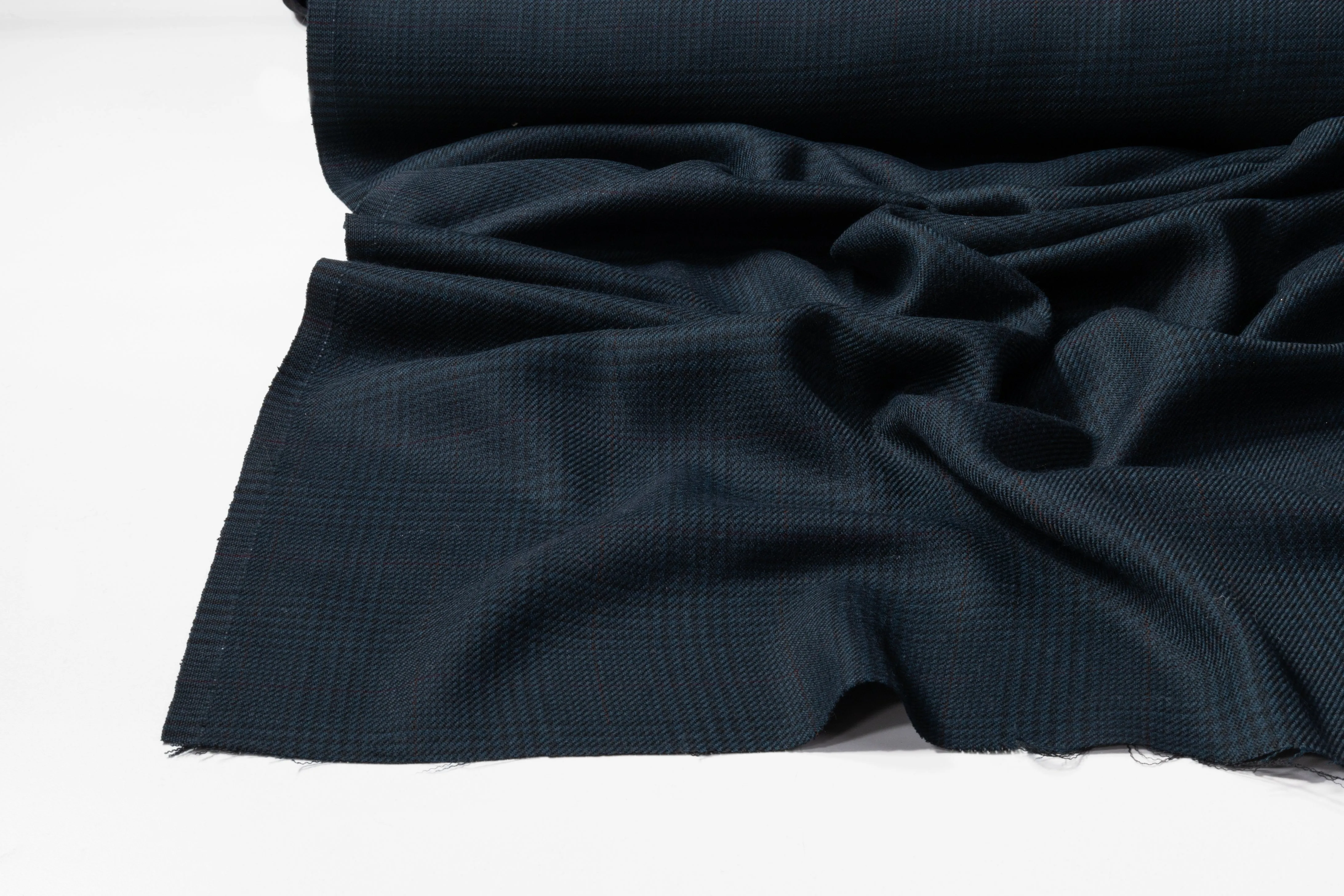 Subtle Checked Italian Wool Nylon Suiting - Dark Teal