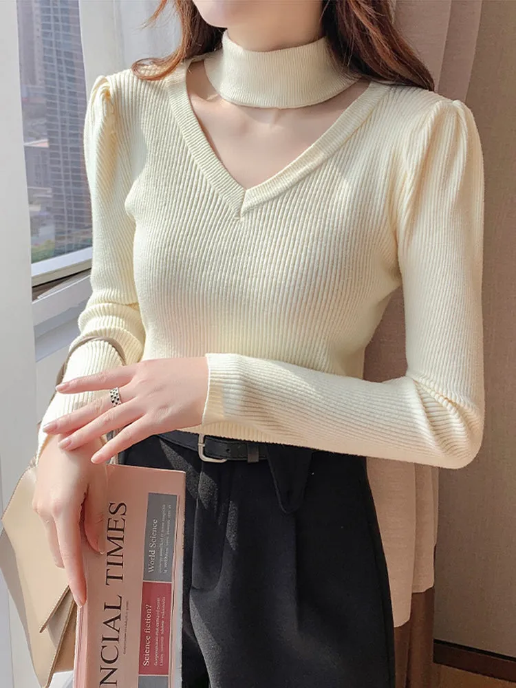 Tanya Hollow Out Halter Turtleneck Woman Sweater