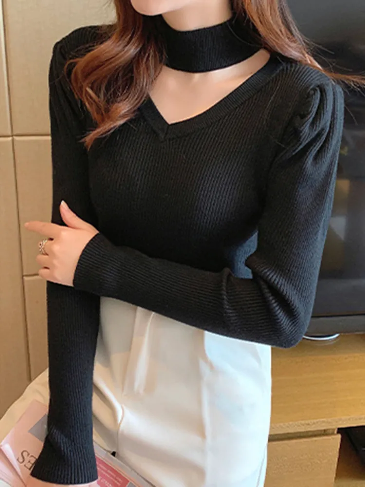 Tanya Hollow Out Halter Turtleneck Woman Sweater