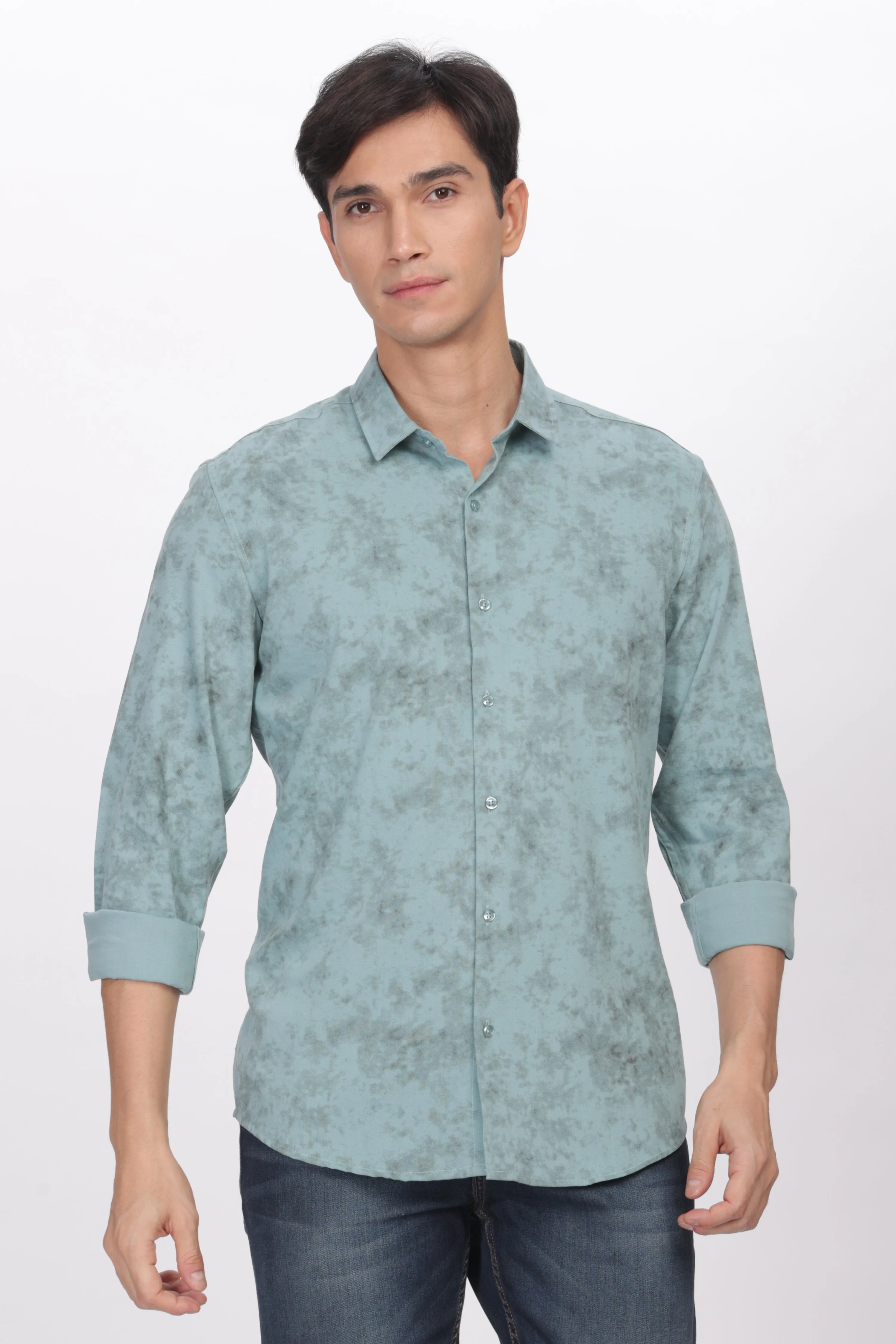 Teal Slim Fit Self Design Casual Shirt