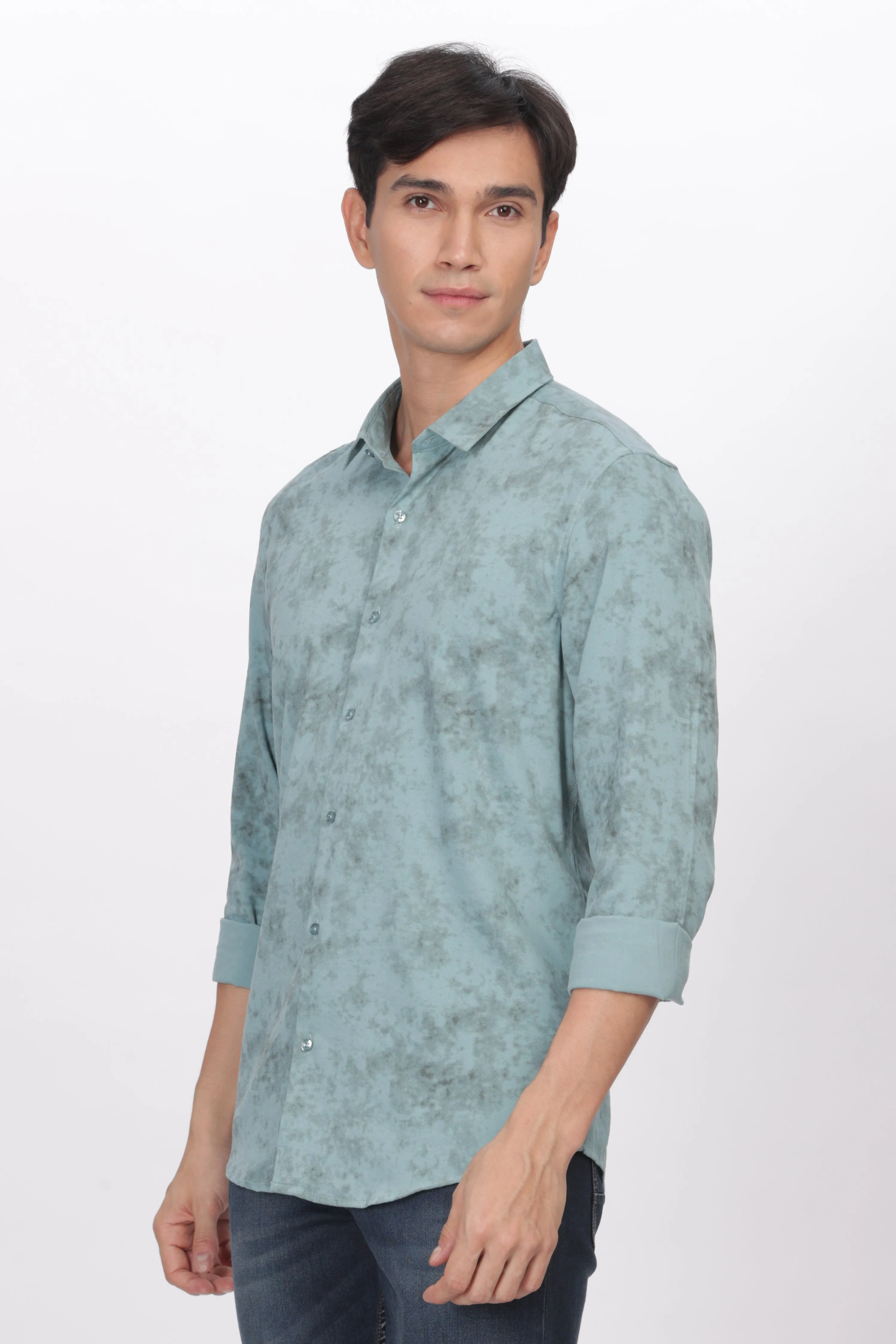 Teal Slim Fit Self Design Casual Shirt