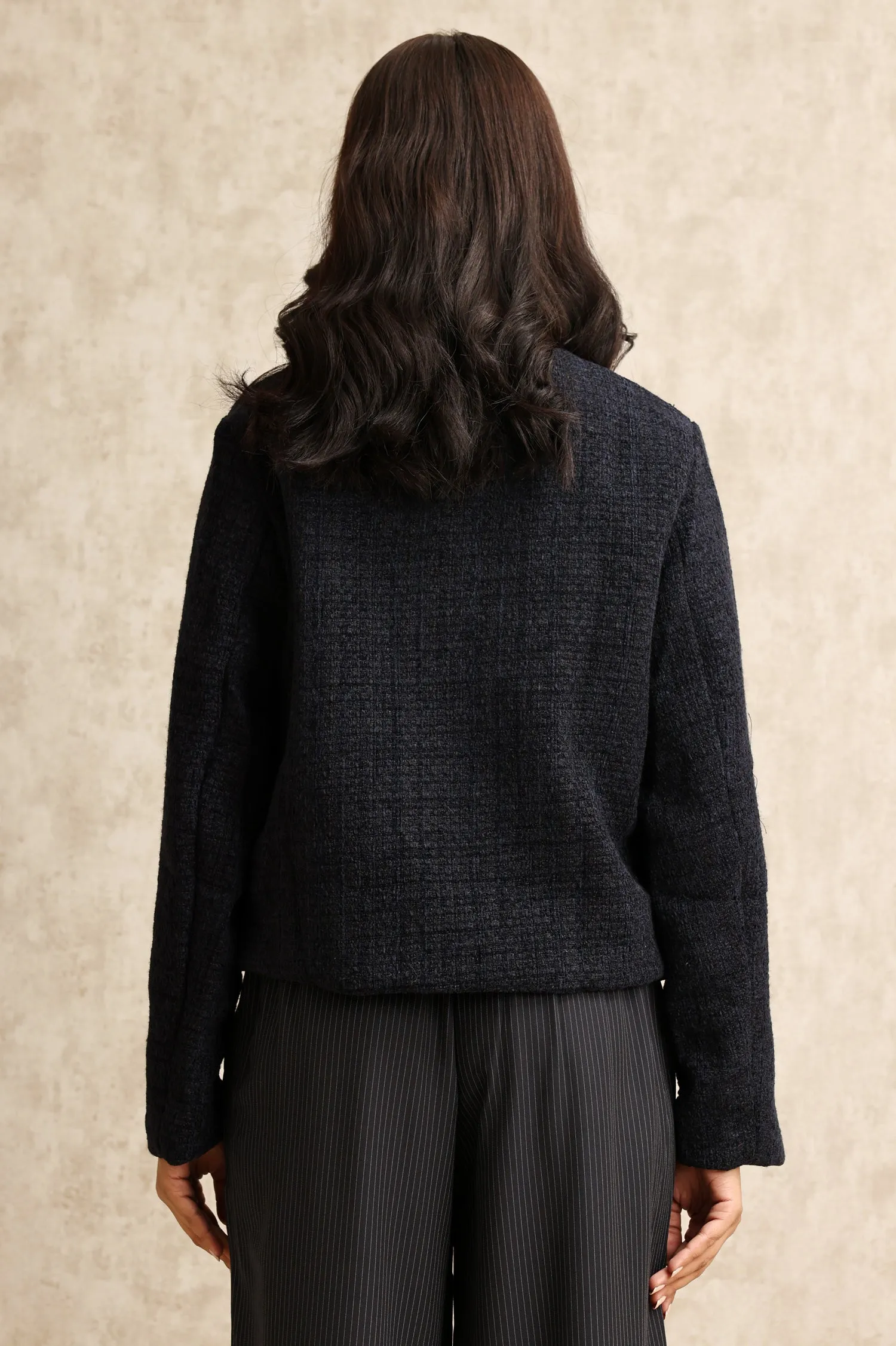 TEXTURED TWEED JACKET-BLACK