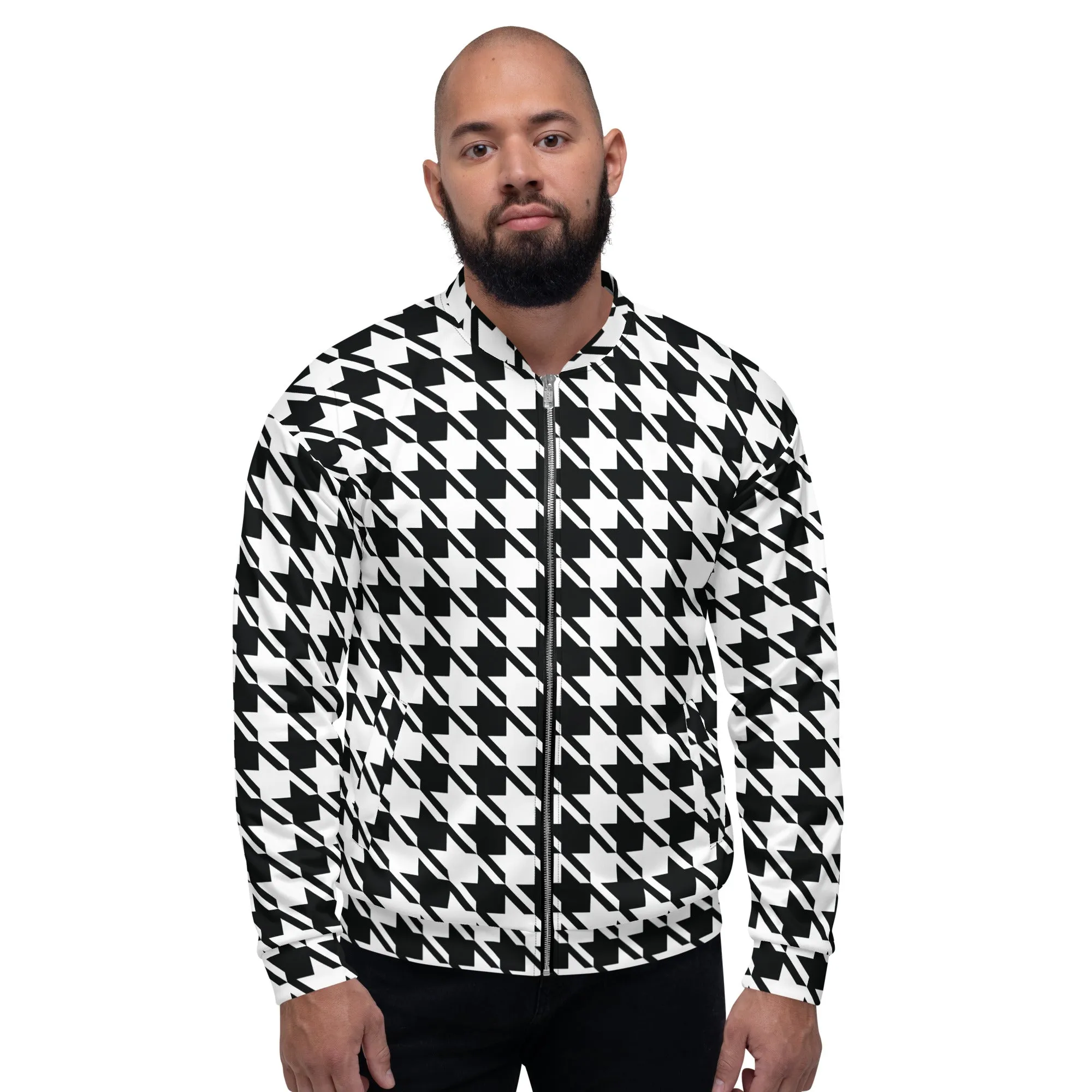 Timeless Elegance: Men's Classic Houndstooth Bomber 002