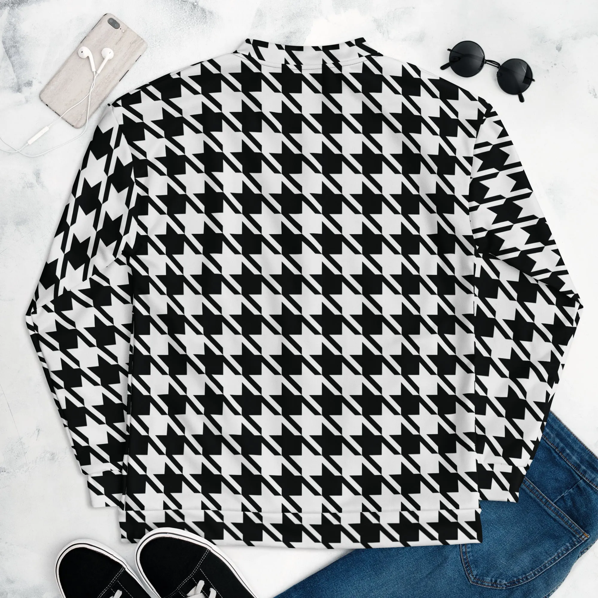 Timeless Elegance: Men's Classic Houndstooth Bomber 002