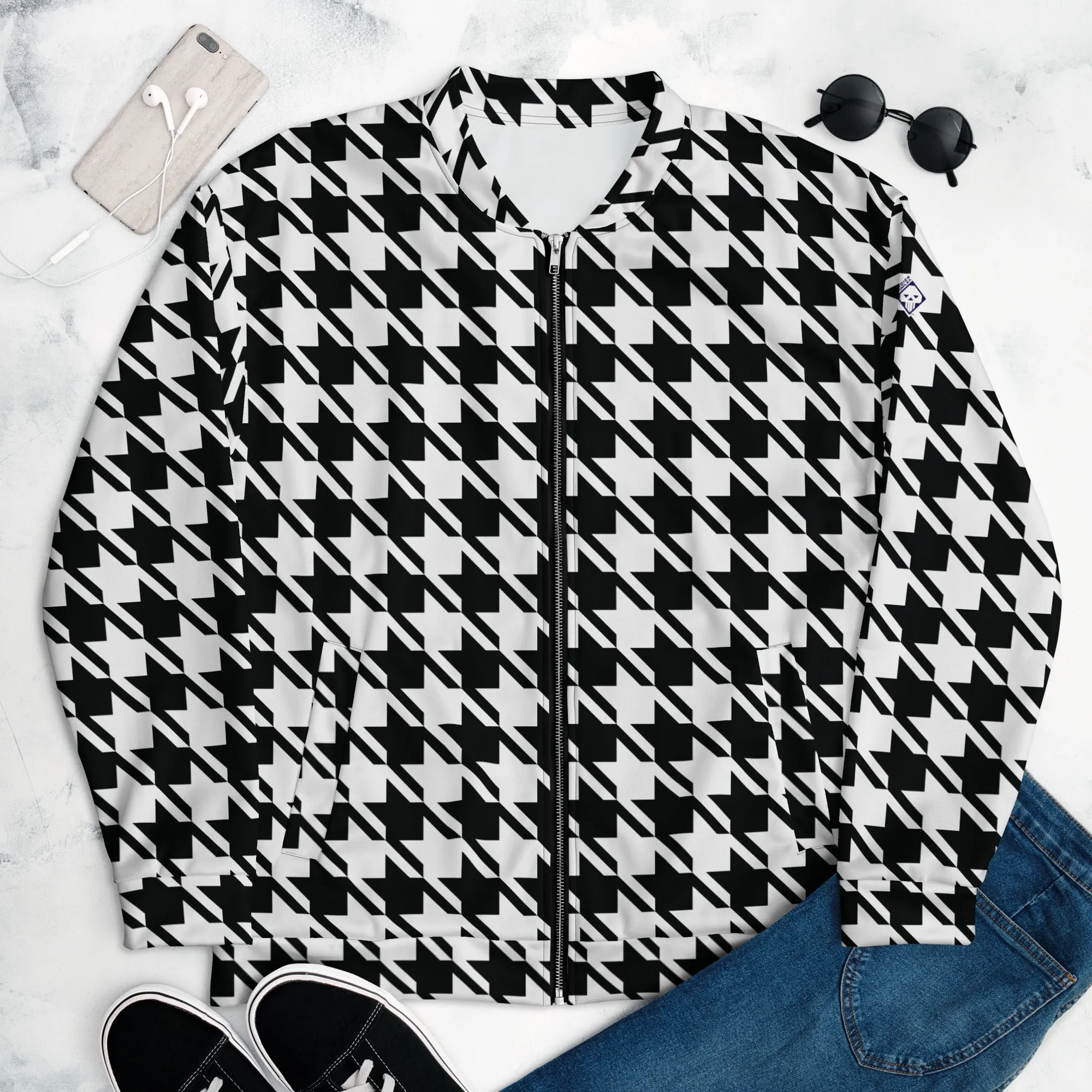 Timeless Elegance: Men's Classic Houndstooth Bomber 002