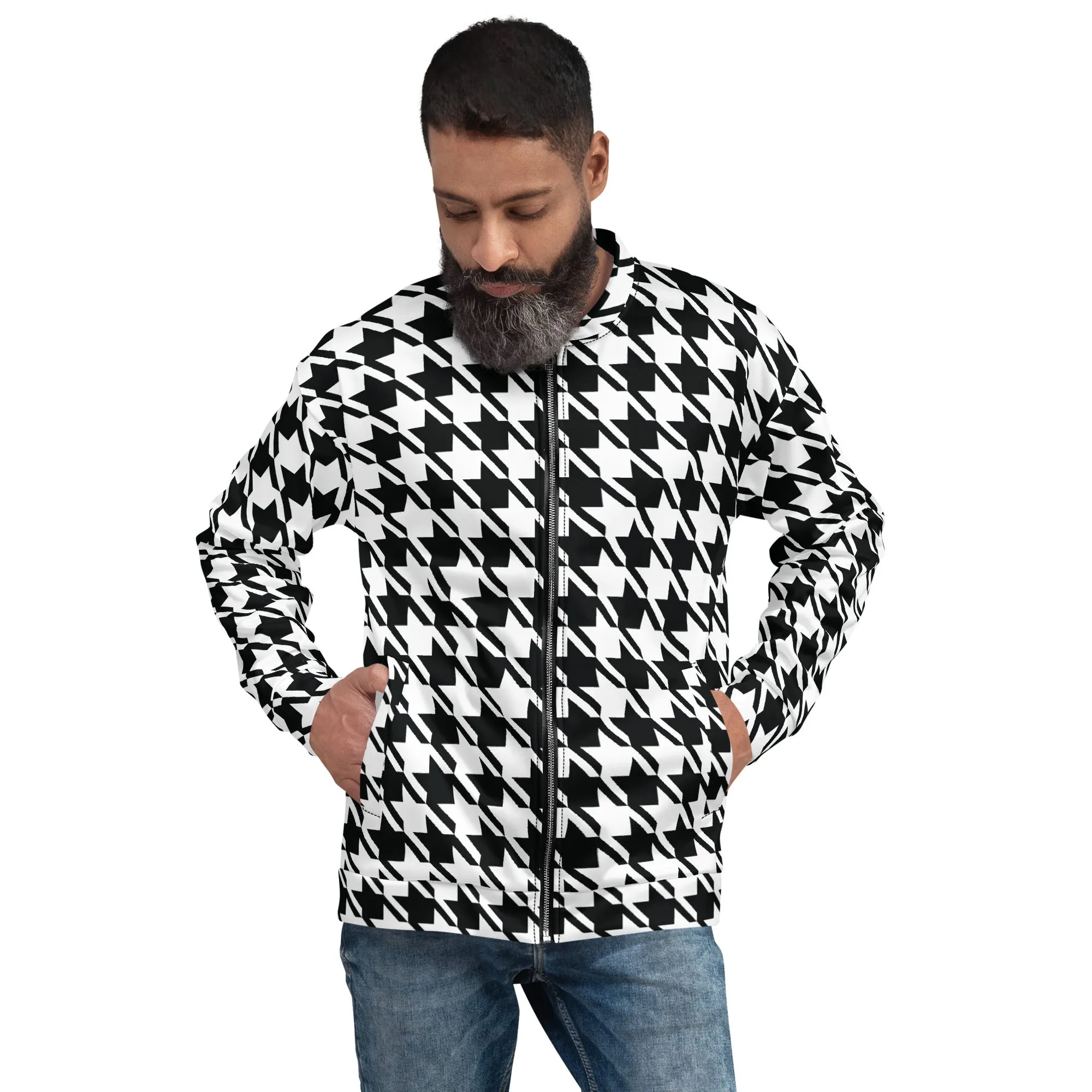 Timeless Elegance: Men's Classic Houndstooth Bomber 002