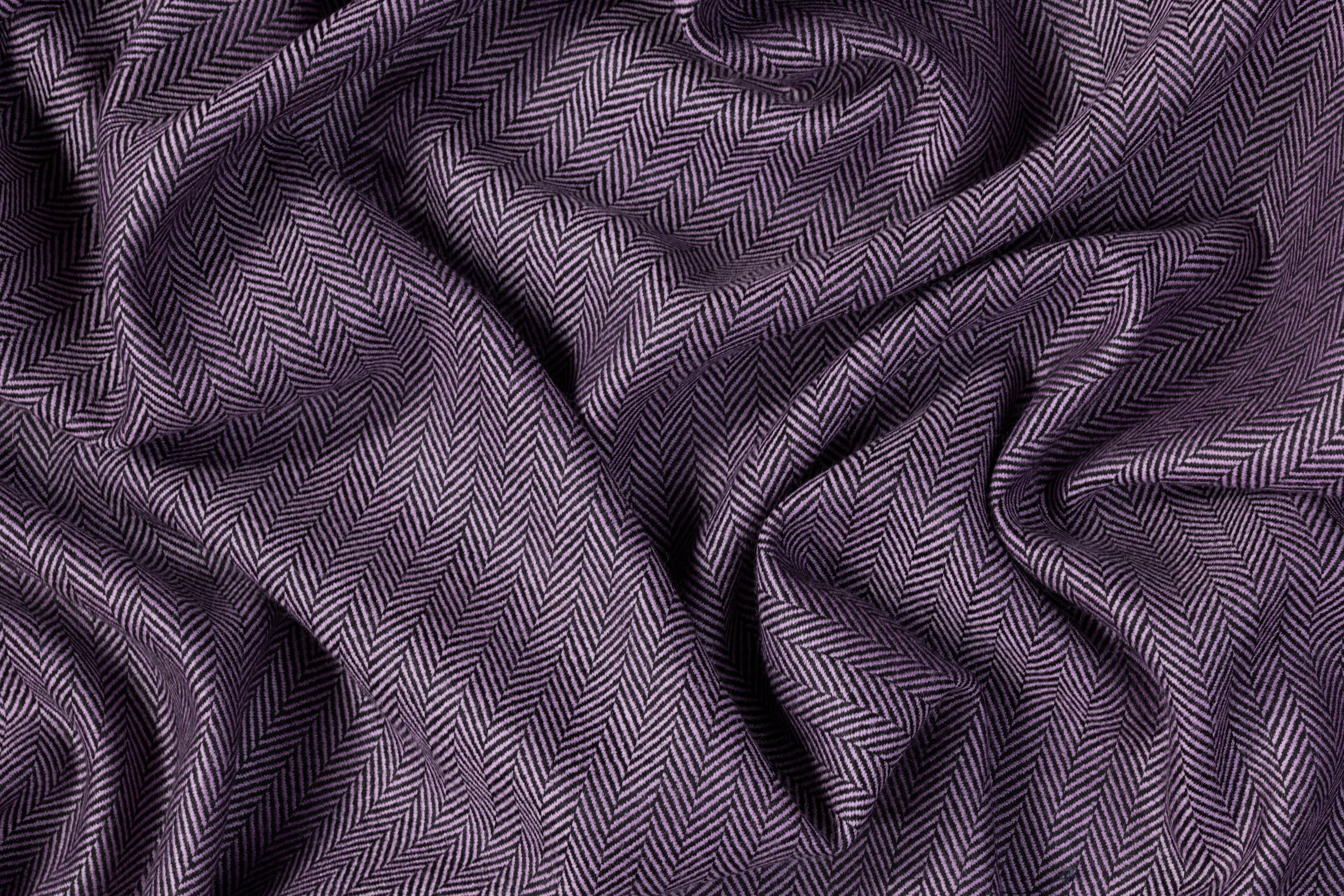 Two-Tone Herringbone Italian Wool Suiting - Lilac / Black