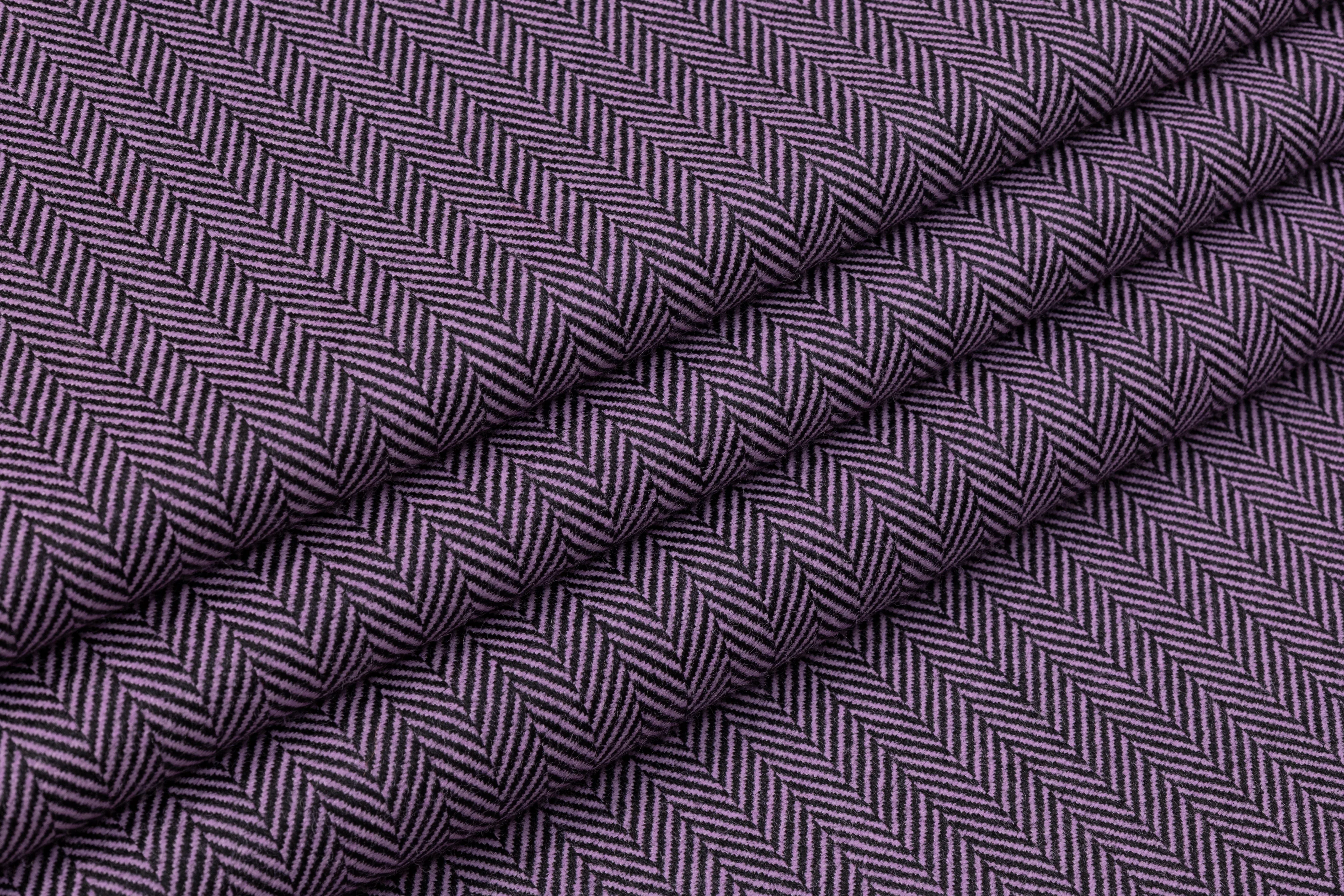 Two-Tone Herringbone Italian Wool Suiting - Lilac / Black