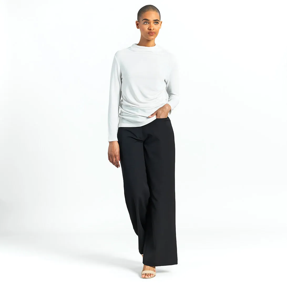 Ultra Cozy - Draped Neck Side Ruched Sweater Top - Ivory - Final Sale!