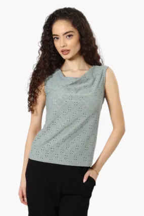 Urbanology Knit Eyelet Cowl Tank Top - Olive