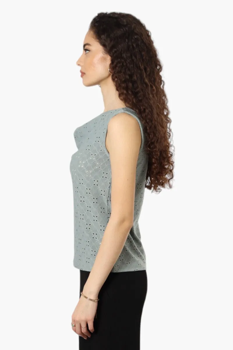 Urbanology Knit Eyelet Cowl Tank Top - Olive