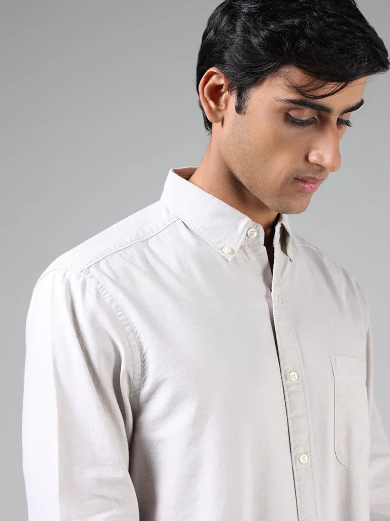 WES Casuals Solid Beige Relaxed-Fit Shirt