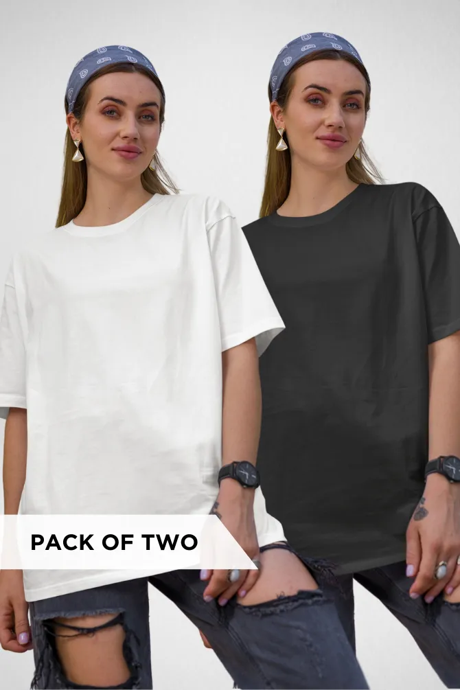 White and Black Oversized T-Shirts Combo for Women