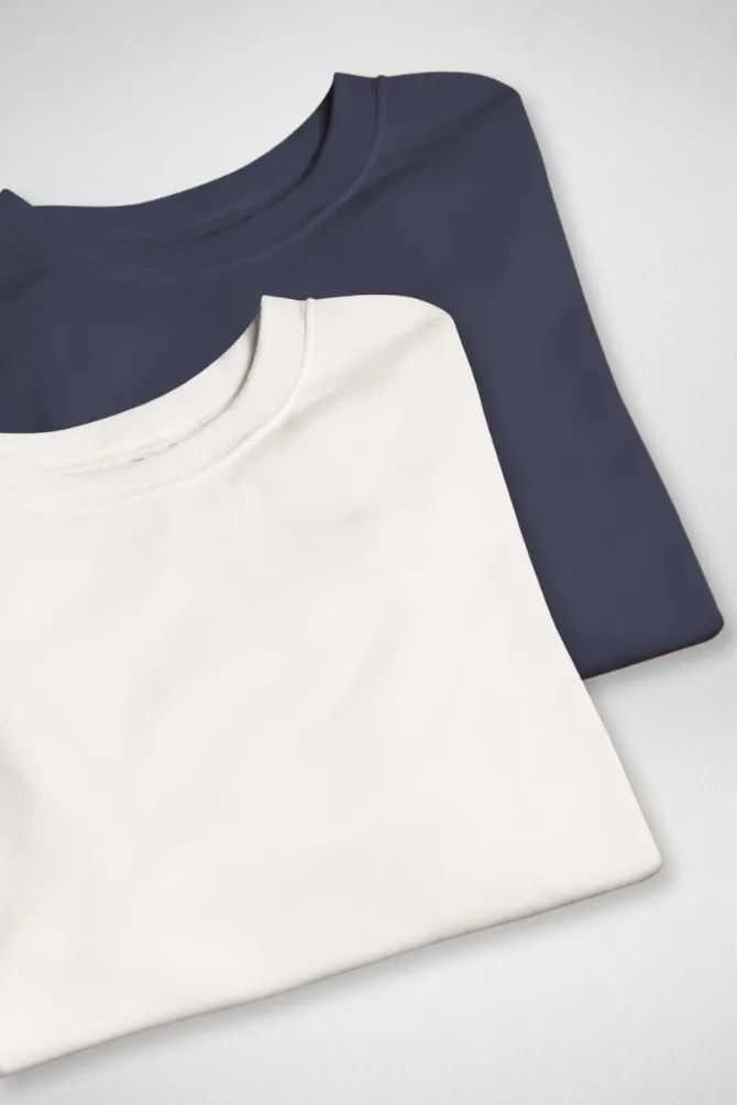 White and Navy Blue Oversized T-Shirts Combo for Women