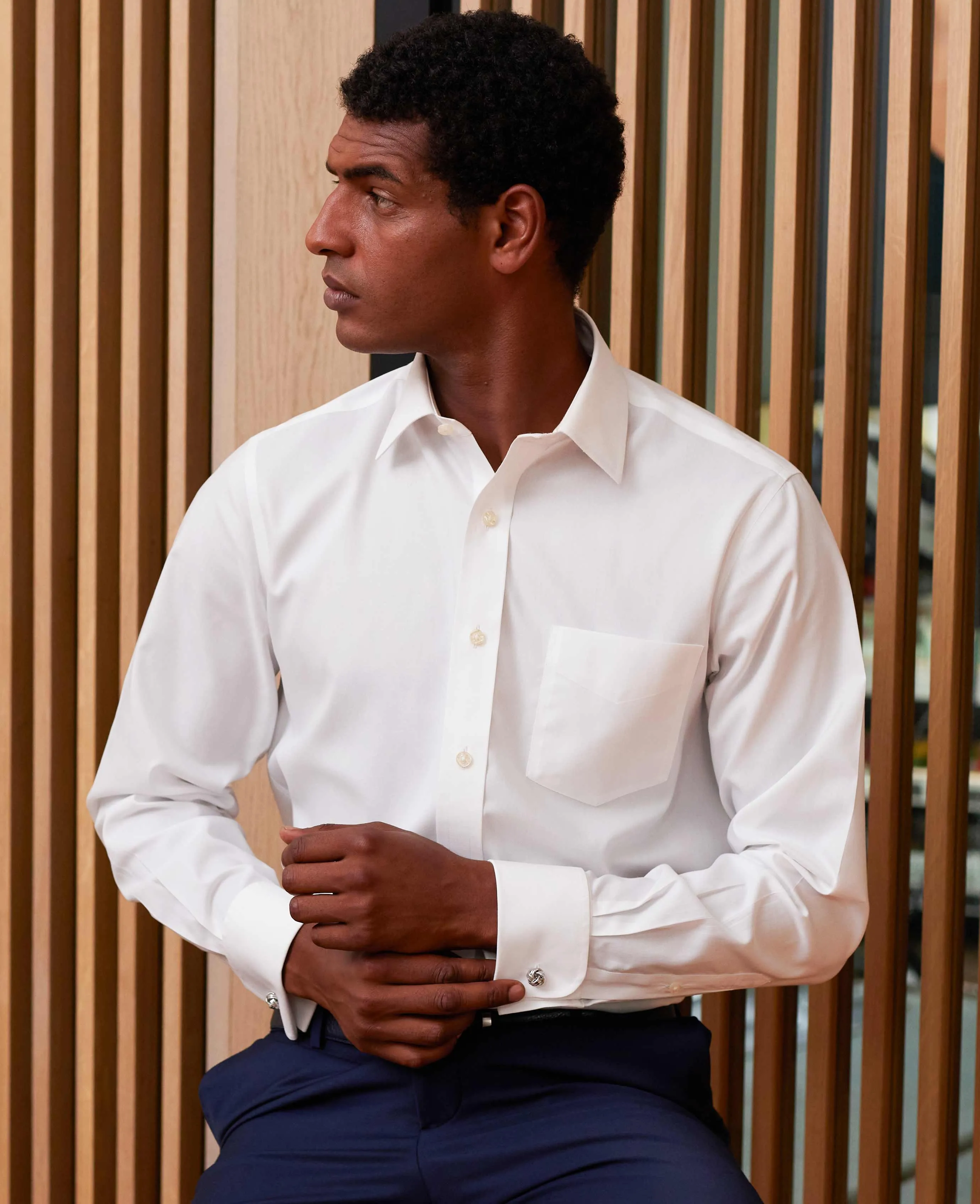 White Pinpoint Cotton Classic Fit Non-Iron Shirt - Double Cuff