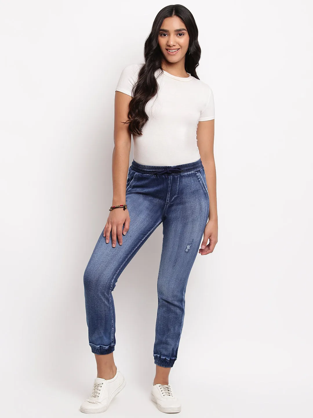 Women Dark Blue Relaxed Fit Denim Joggers