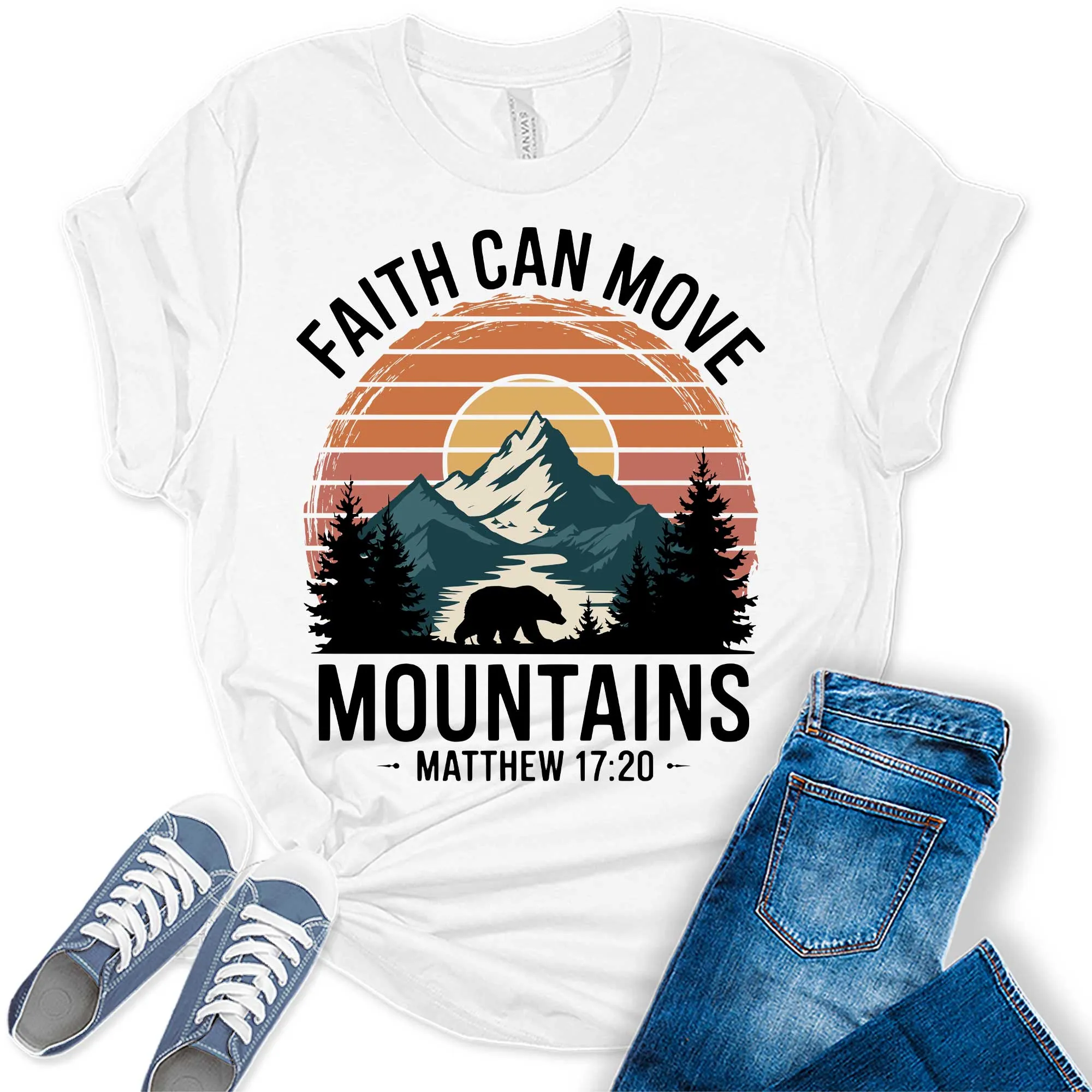 Women's Faith Can Move Mountains Christian Graphic Tees