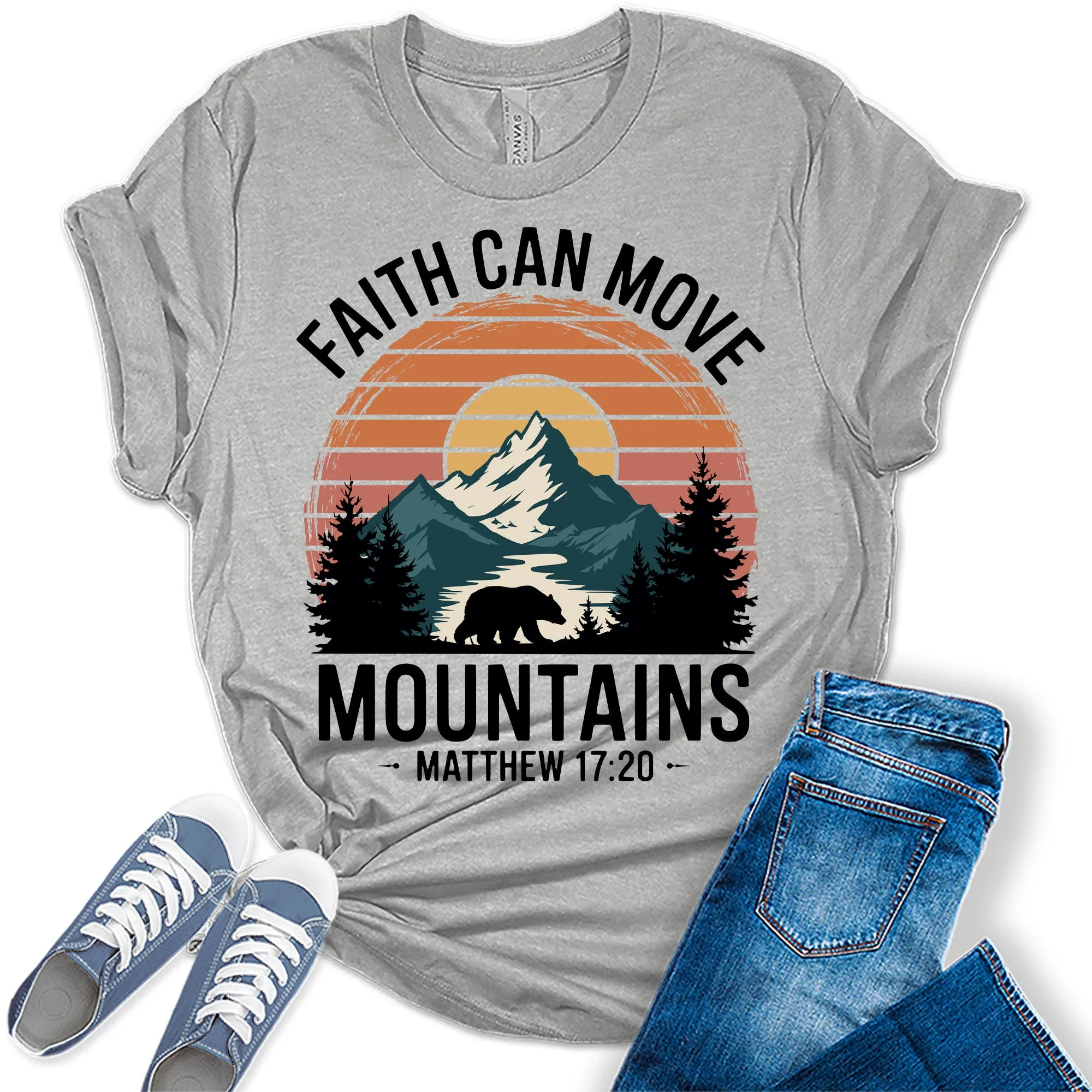 Women's Faith Can Move Mountains Christian Graphic Tees