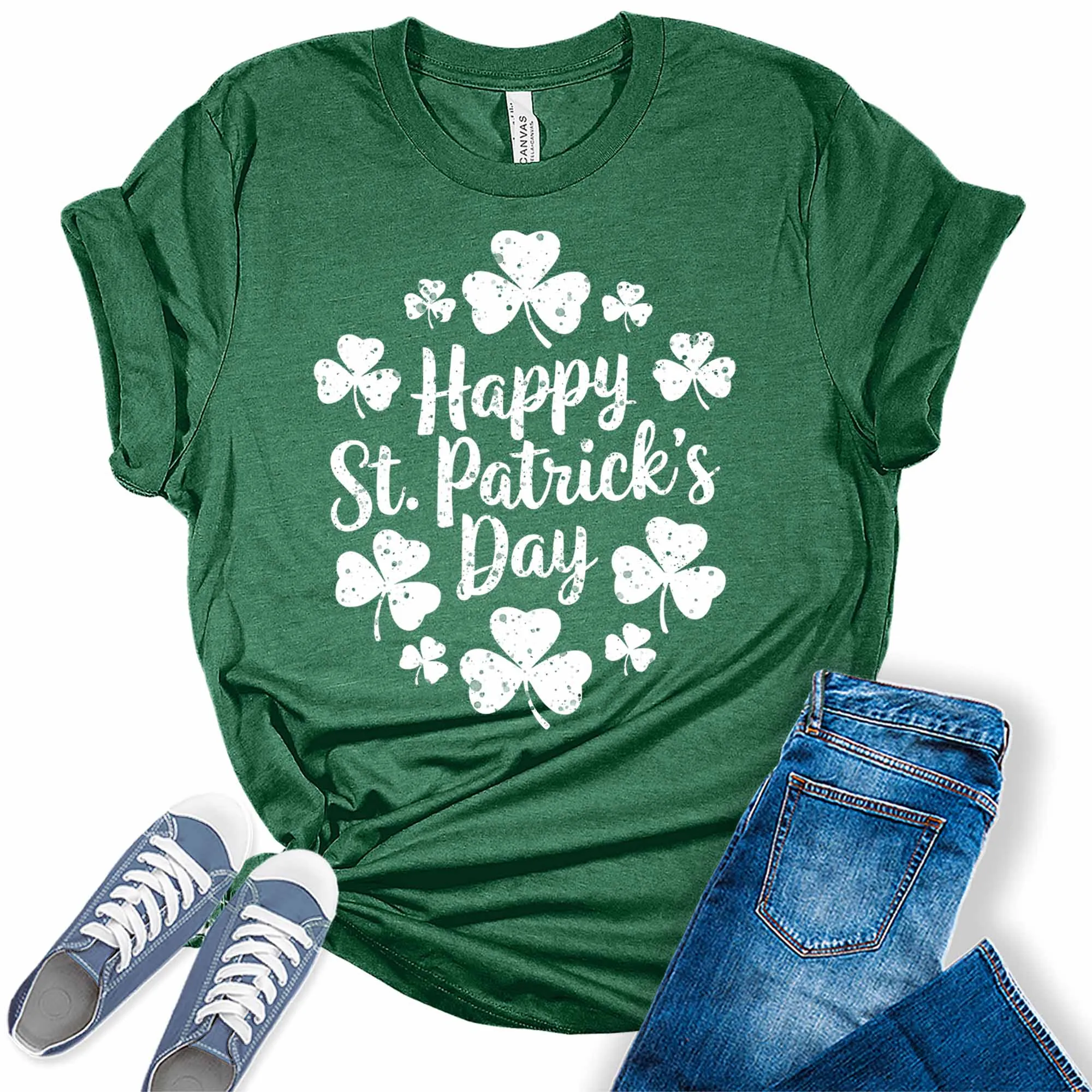 Women's Happy St. Patrick's Day Clover Graphic Tees