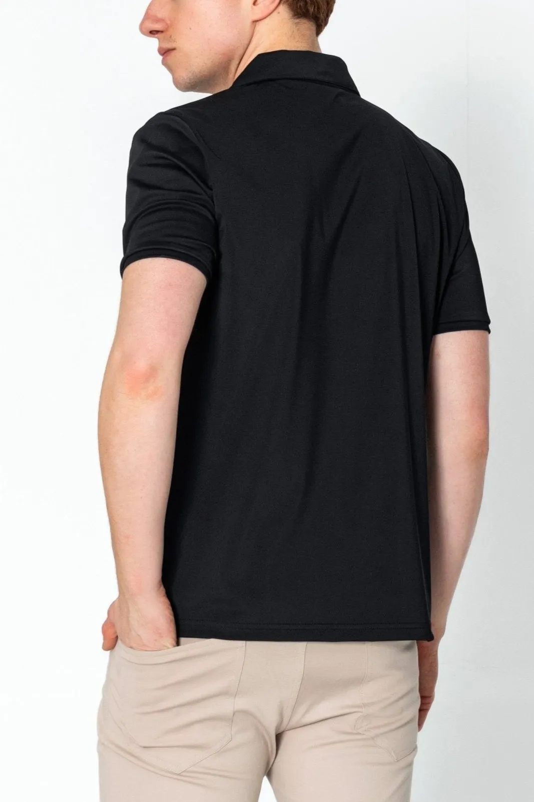 Wrinkle Free Tapered Travel Polo Shirts - Black