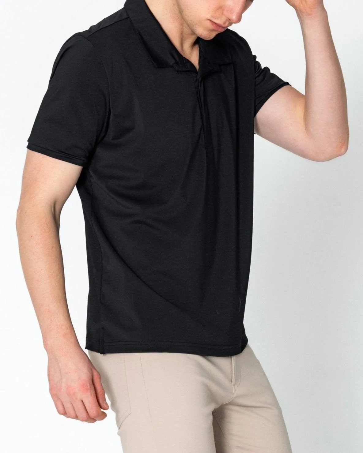 Wrinkle Free Tapered Travel Polo Shirts - Black